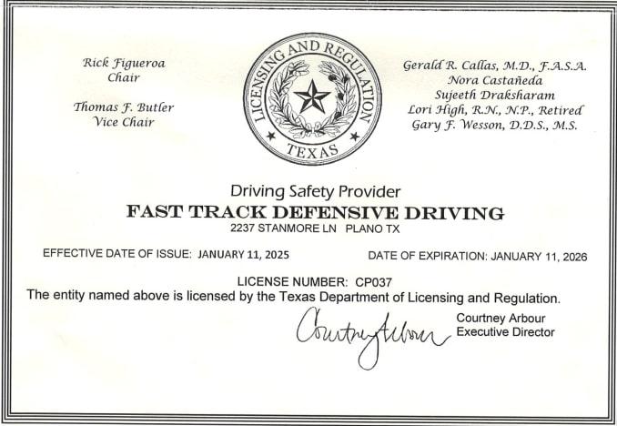 FTDD license certificate